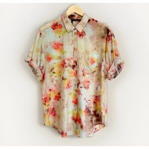 Obakki Watercolor Floral Silk Button Down Top Women’s 12 Designer Office Casual